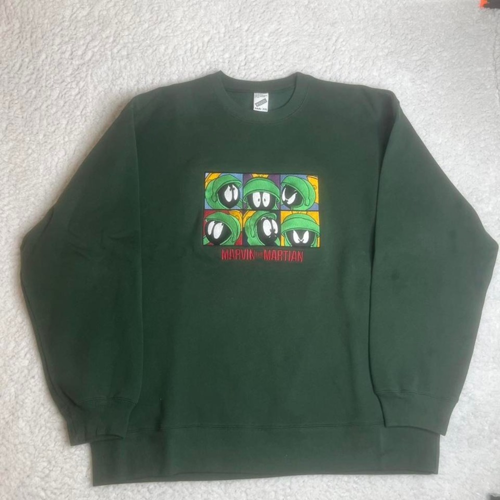 1998 Marvin the Martian Warner‎ bros men's green embroidered sweatshirt xxl crew